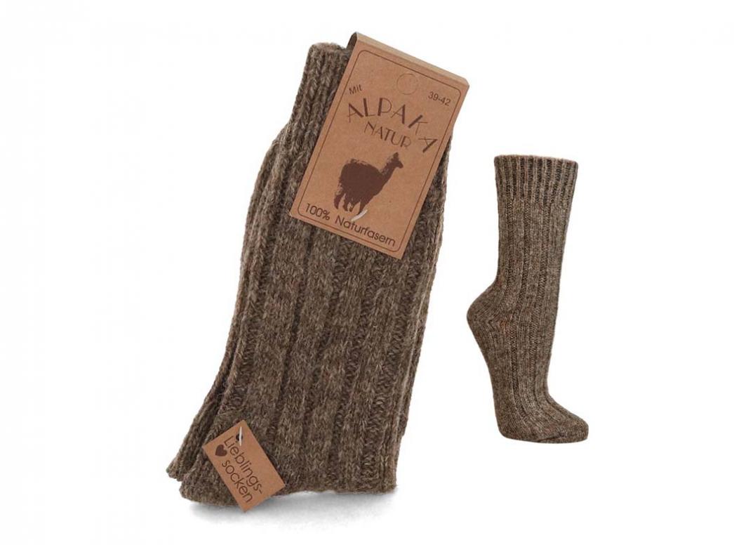 Alpaka Wollsocken aus 100% nat�rlicher Wolle, braunmeliert