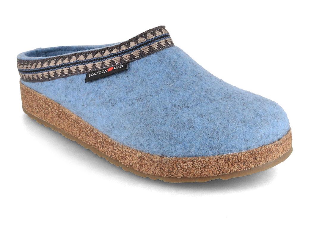 HAFLINGER Damen Filz Clogs Grizzly Lucky, eisblau