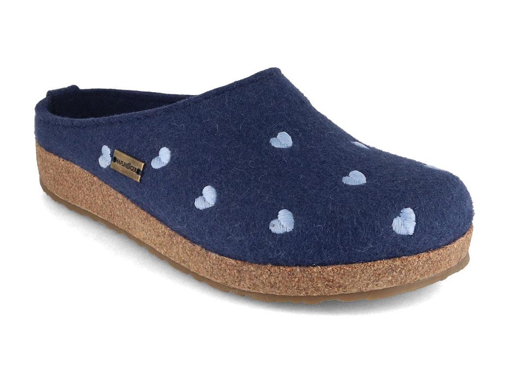 HAFLINGER Damen Filzpantoffeln Grizzly Cuoricino, jeans