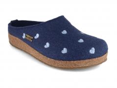 HAFLINGER Damen Filzpantoffeln Grizzly Cuoricino, jeans