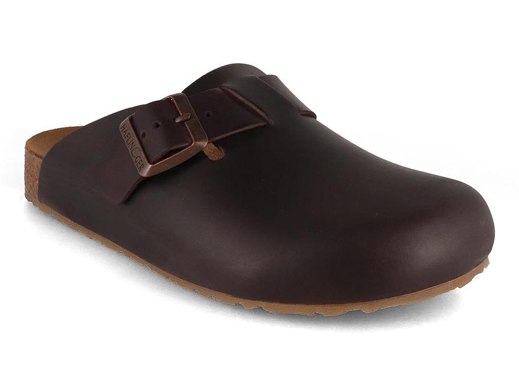 HAFLINGER Damen Herren Leder Clogs Porto, dunkelbraun
