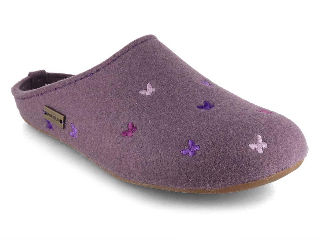HAFLINGER Damen Pantoffeln Everest Farfalline, aubergine
