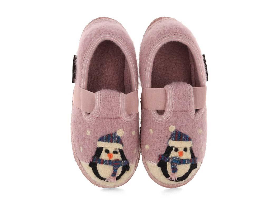 HAFLINGER Kinder Hausschuhe Pinguin, rosenholz