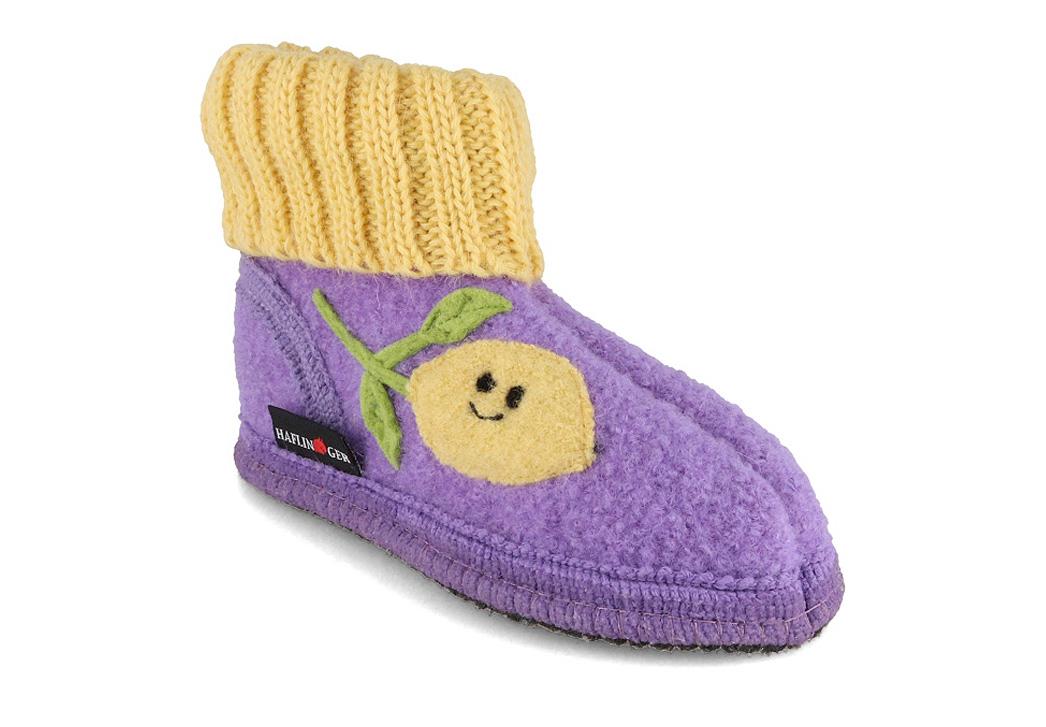 HAFLINGER Kinder H�ttenschuhe Zitrone, orchidee